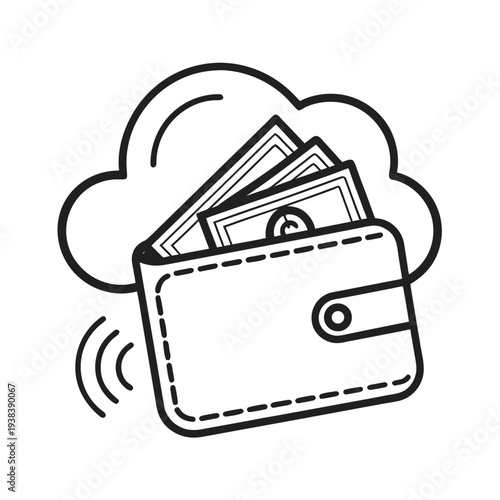 Vector illustration of wallet with money in cloud
