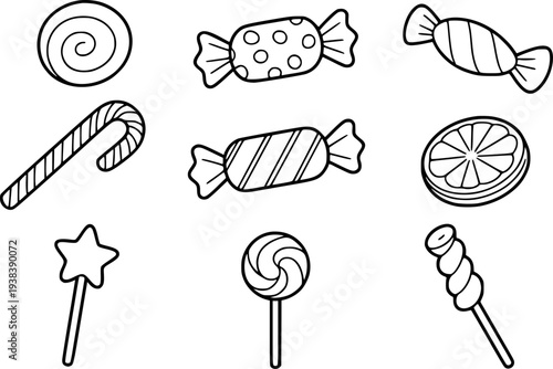 Collection of Hand Drawn Candy and Lollipop White Background sweet treat