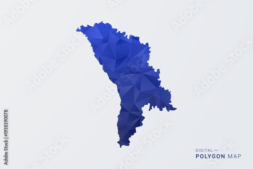 Moldova Map - Polygon Style Vector Illustration in Deep Blue Gradient, Low Poly Geometric Design, Clean Silhouette Isolated on White Background for Infographics.