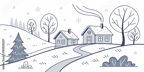 A serene countryside scene with a winding road and tall trees Vector