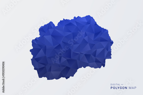 Macedonia Map - Polygon Style Vector Illustration in Deep Blue Gradient, Low Poly Geometric Design, Clean Silhouette Isolated on White Background for Infographics.