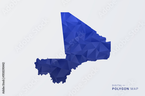 Mali Map - Polygon Style Vector Illustration in Deep Blue Gradient, Low Poly Geometric Design, Clean Silhouette Isolated on White Background for Infographics.