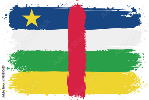 Flag of Central African Republic. Created with Brush Strokes. Abstract Banner with Artistic Texture