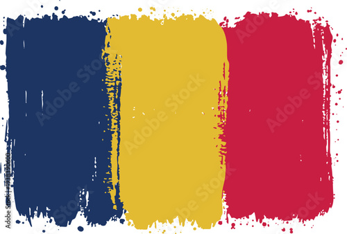 Flag of Chad. Created with Brush Strokes. Abstract Banner with Raw Artistic Texture