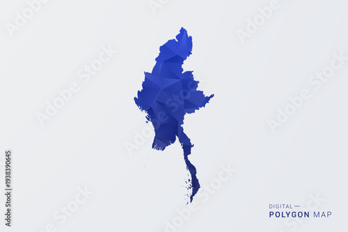 Myanmar Map - Polygon Style Vector Illustration in Deep Blue Gradient, Low Poly Geometric Design, Clean Silhouette Isolated on White Background for Infographics.