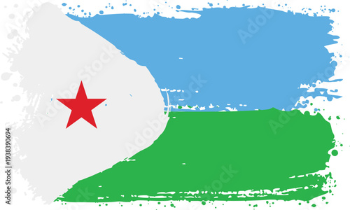 Flag of Djibouti. Created with Brush Strokes. Abstract Banner with Raw Artistic Texture
