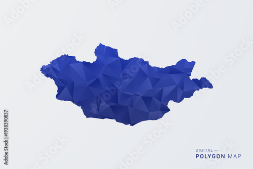 Mongolia Map - Polygon Style Vector Illustration in Deep Blue Gradient, Low Poly Geometric Design, Clean Silhouette Isolated on White Background for Infographics.