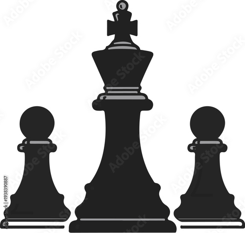 Black king and pawns on white background