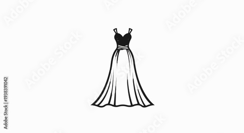Elegant black gown with spaghetti straps and a flowing skirt