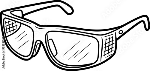Hand Drawn Black Outline Safety Goggles with White Background and Transparent eyewear