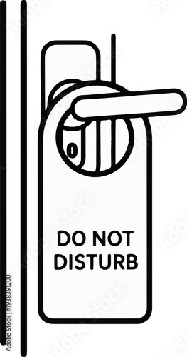 A black and white outline illustration of a door handle with a 'do not disturb' sign