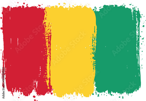 Flag of Guinea. Created with Brush Strokes. Abstract Banner with Raw Artistic Texture