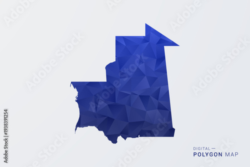 Mauritania Map - Polygon Style Vector Illustration in Deep Blue Gradient, Low Poly Geometric Design, Clean Silhouette Isolated on White Background for Infographics.