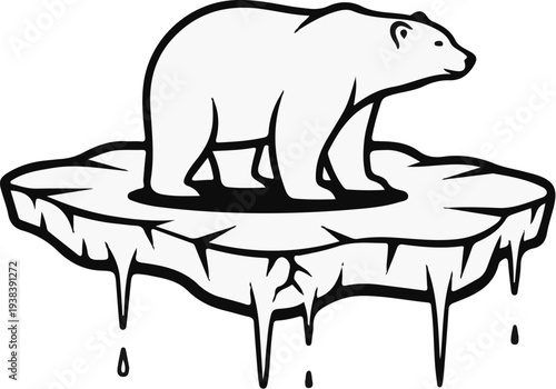 A polar bear stands on a melting ice floe