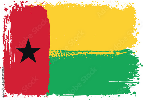 Flag of Guinea-Bissau. Created with Brush Strokes. Abstract Banner with Raw Artistic Texture