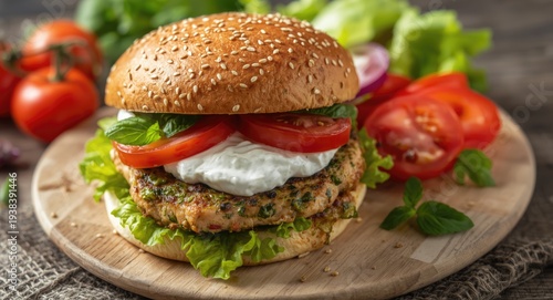 Appetizing chicken burger w...