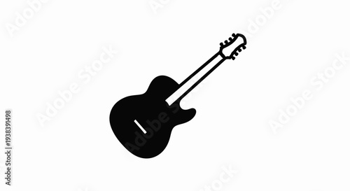 A stylized black outline of an electric guitar on a white background