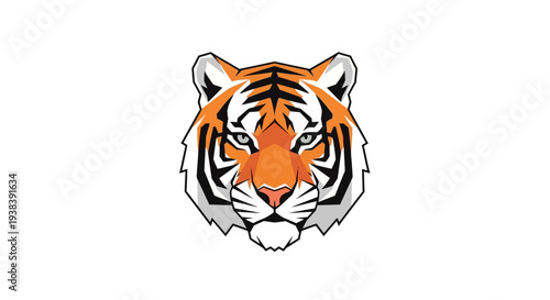 Tiger Head Illustration with Striped Facial Features.