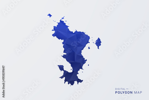 Mayotte Map - Polygon Style Vector Illustration in Deep Blue Gradient, Low Poly Geometric Design, Clean Silhouette Isolated on White Background for Infographics.