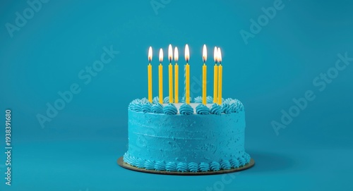 Blue birthday cake with mul...