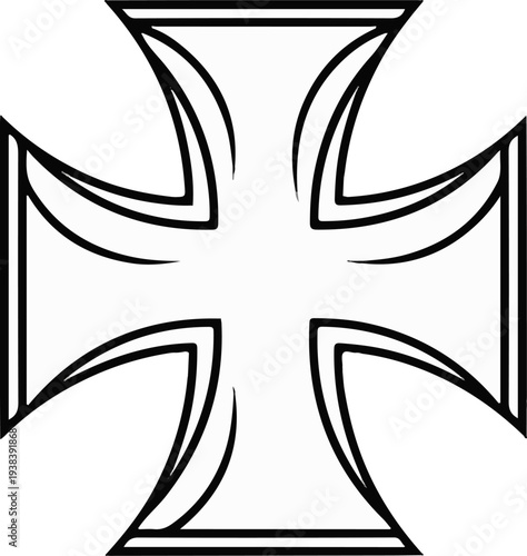 Geometric cross with curved edges and double outline