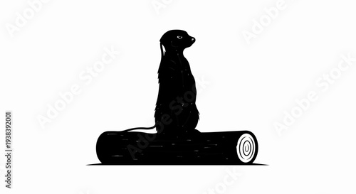 Silhouette of a meerkat standing alert on a log, alertly scanning the horizon