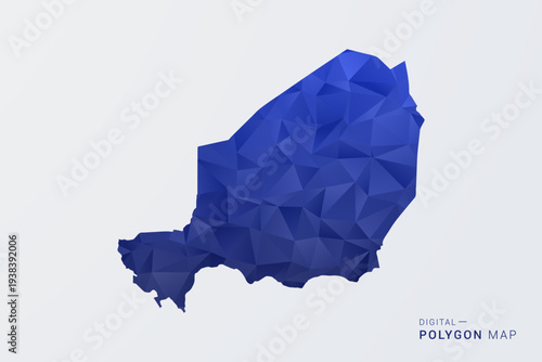 Niger Map - Polygon Style Vector Illustration in Deep Blue Gradient, Low Poly Geometric Design, Clean Silhouette Isolated on White Background for Infographics.