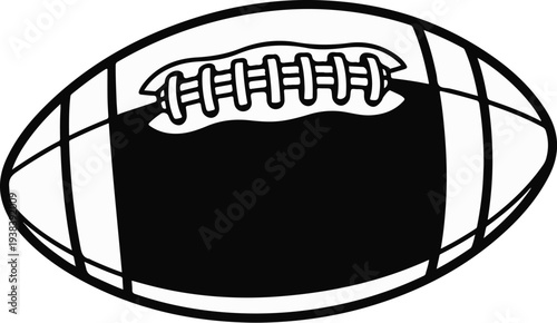 Black and white cartoon illustration of a football with laces