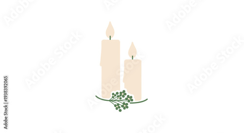 Two Pink Candles with Greenery Decoration.