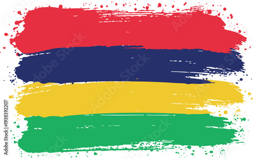 Flag of Mauritius. Created with Brush Strokes. Abstract Banner with Raw Artistic Texture