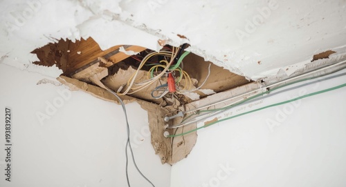 Damaged ceiling and wiring ...