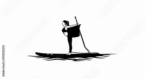 Silhouette of woman doing yoga on paddleboard in water