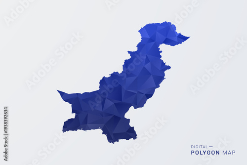 Pakistan Map - Polygon Style Vector Illustration in Deep Blue Gradient, Low Poly Geometric Design, Clean Silhouette Isolated on White Background for Infographics.