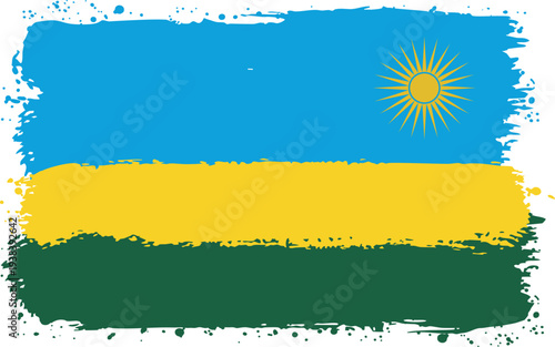 Flag of Rwanda. Created with Brush Strokes. Abstract Banner with Raw Artistic Texture