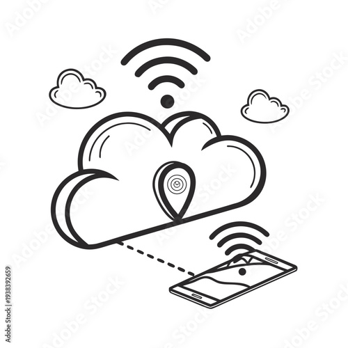 Vector cloud computing icon with mobile device and WiFi signal