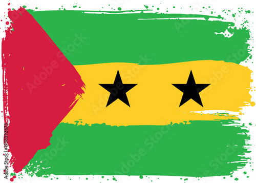 Flag of Sao Tome And Principe. Created with Brush Strokes. Abstract Banner with Raw Artistic Texture