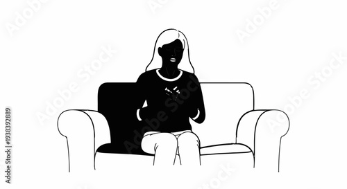 Silhouette of person with hands clasped to chest on a sofa