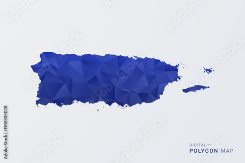 Puerto Rico Map - Polygon Style Vector Illustration in Deep Blue Gradient, Low Poly Geometric Design, Clean Silhouette Isolated on White Background for Infographics.