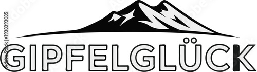 Stylized mountain peaks above bold text