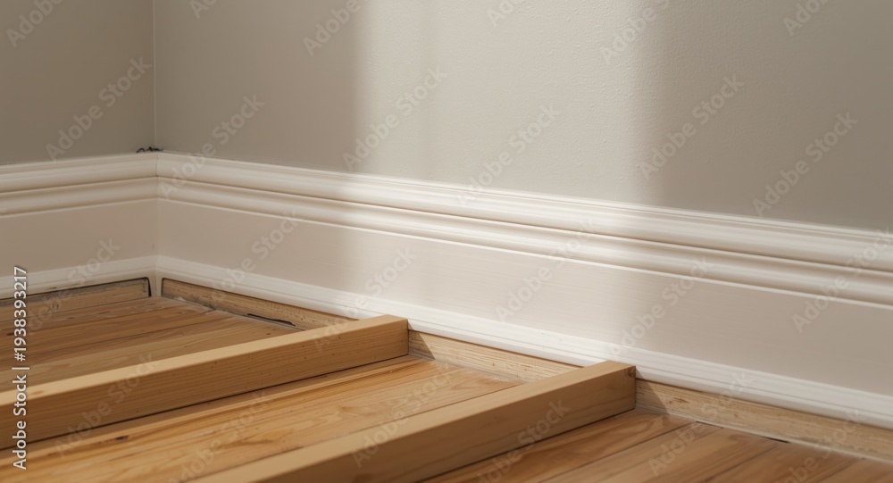 Fototapeta premium 3D graphic showing fitting of new baseboards after taking out old ones following floor work