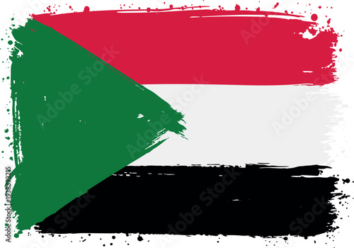 Flag of Sudan. Created with Brush Strokes. Abstract Banner with Raw Artistic Texture