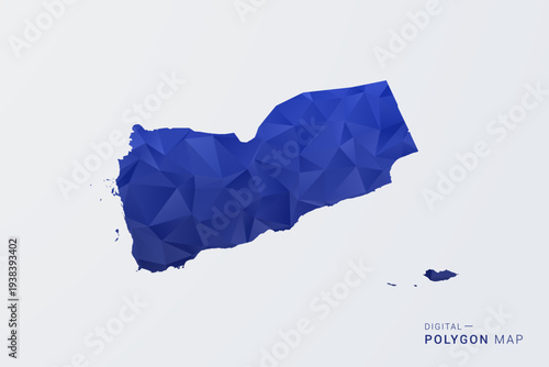 Yemen Map - Polygon Style Vector Illustration in Deep Blue Gradient, Low Poly Geometric Design, Clean Silhouette Isolated on White Background for Infographics.