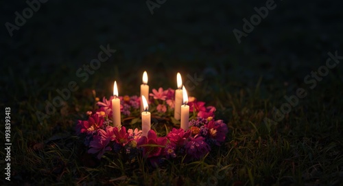 Brightly adorned flower wre...