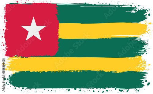 Flag of Togo. Created with Brush Strokes. Abstract Banner with Raw Artistic Texture