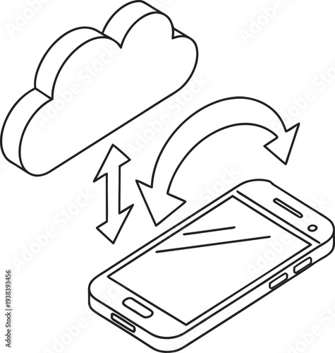 Vector illustration of mobile phone syncing with cloud storage