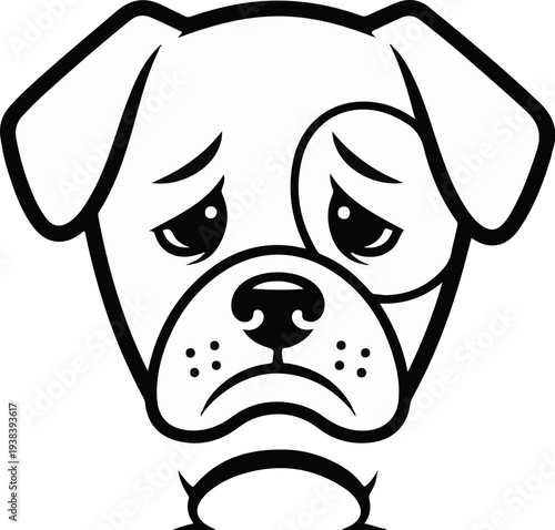 A sad-faced cartoon dog with droopy eyes and a downturned mouth