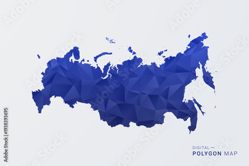 Russia Map - Polygon Style Vector Illustration in Deep Blue Gradient, Low Poly Geometric Design, Clean Silhouette Isolated on White Background for Infographics.