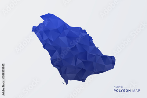 Saudi Arabia Map - Polygon Style Vector Illustration in Deep Blue Gradient, Low Poly Geometric Design, Clean Silhouette Isolated on White Background for Infographics.