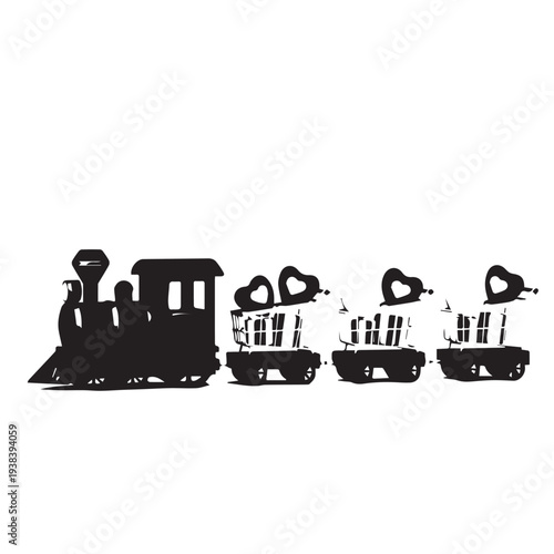 Silhouette of a Classic Steam Train Traveling Along the Tracks.