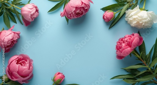 Colorful peonies overhead o...